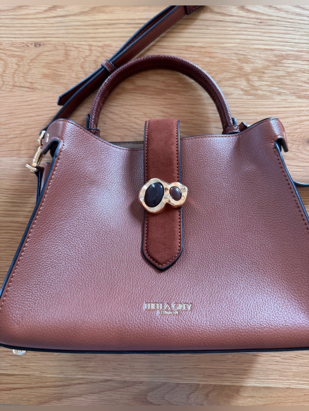 Luella Grey Brown Leather Crossbody Satchel